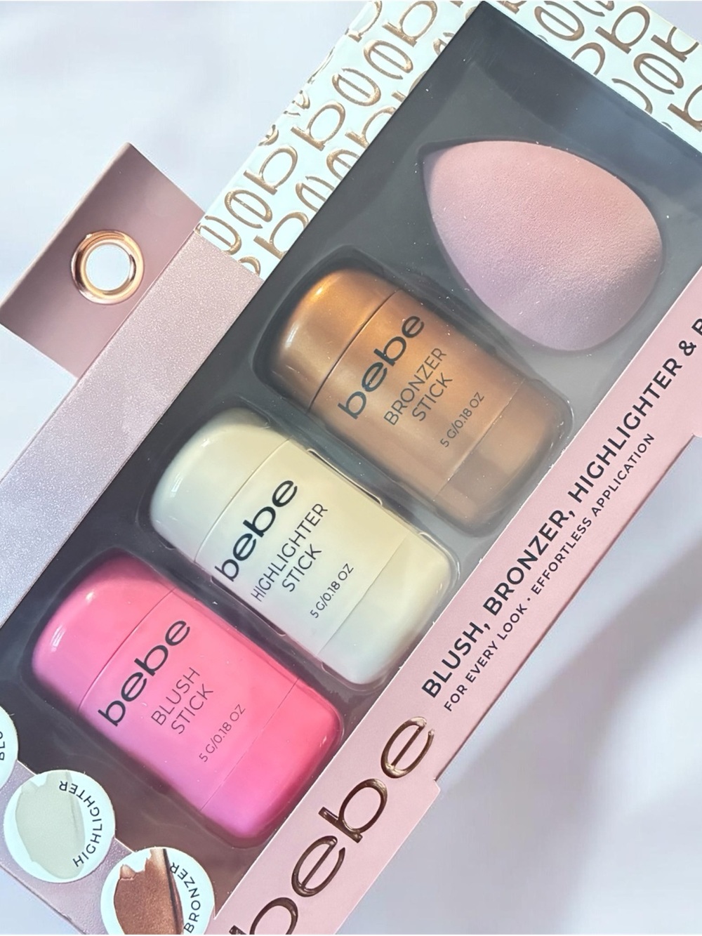 bebe Blush, Highlighter, Bronzer & Blender Set - Pink, Cream, Gold